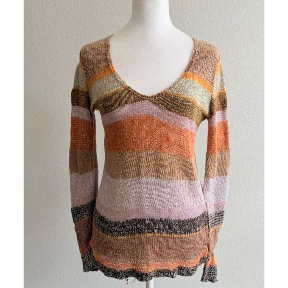 Relais Made in USA Multi Space Dye Striped V-Neck Sweater S